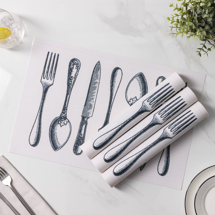 Салфетки сервировочные на стол Доляна &laquo;Сервировка&raquo;, 4 шт, 30&times;45 см, цвет белый