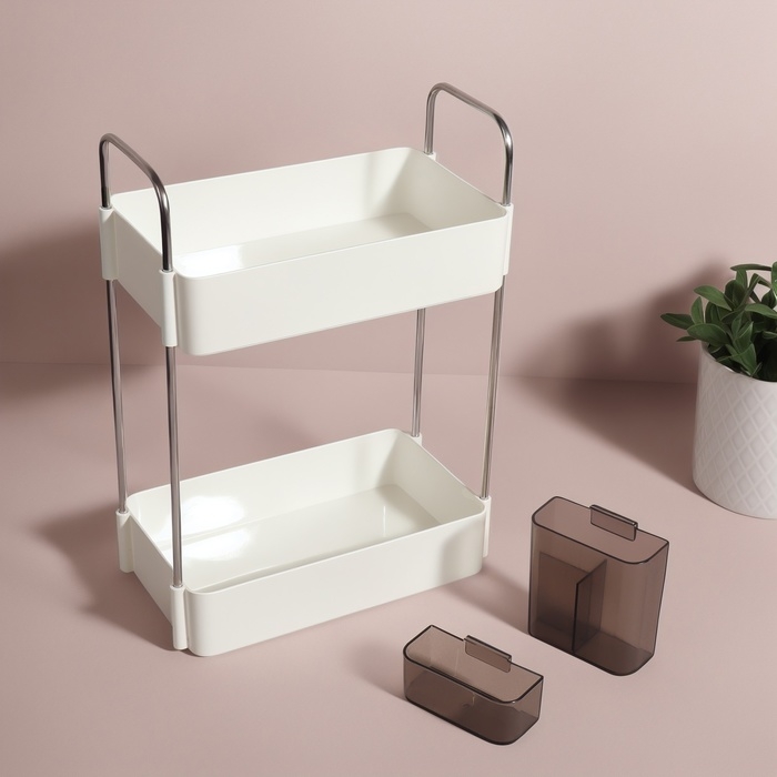 Органайзер для хранения, двухуровневый, 4 секции, 29 × 21 × 12 см, цвет белый/чёрный Органайзер для хранения, двухуровневый, 4 секции, 29 × 21 × 12 см, цвет белый/чёрный