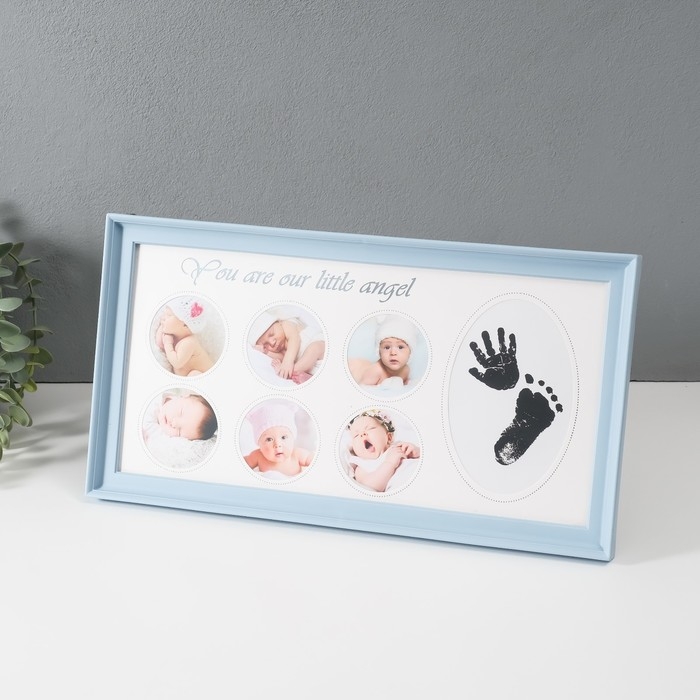Фоторамка пластик на 6 фото 6х6 см Фоторамка пластик на 6 фото 6х6 см "Маленький ангел" голубая 2х38х20 см