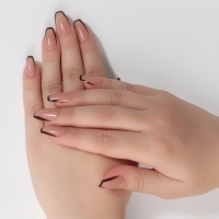 Накладные ногти &laquo;Franch&raquo;, 12 шт, с клеевыми пластинами, форма балерина, бежевые, чёрные