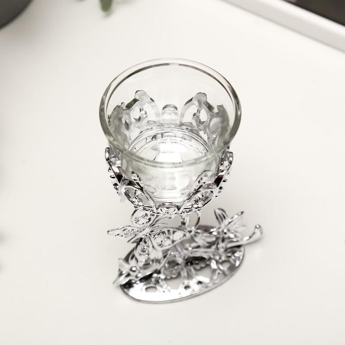 Подсвечник пластик, стекло "Бабочка" серебро 12х7,5х6 см