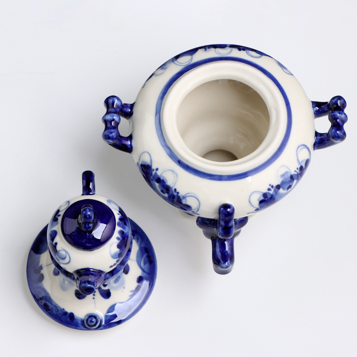 Самовар средний, гжель, фарфор, 18х11 см