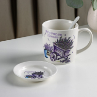 Кружка керамическая с ложкой на подставке «Лаванда», 330 мл, рисунок МИКС Кружка керамическая с ложкой на подставке «Лаванда», 330 мл, рисунок МИКС