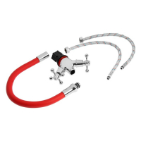 Смеситель для кухни ZEIN Z2106, двухвентильный, силиконовый излив, красный/хром