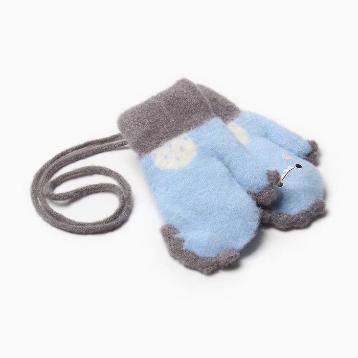 Варежки детские на иск.меху MINAKU динозавр 13 см голубой Варежки детские на иск.меху MINAKU динозавр 13 см голубой