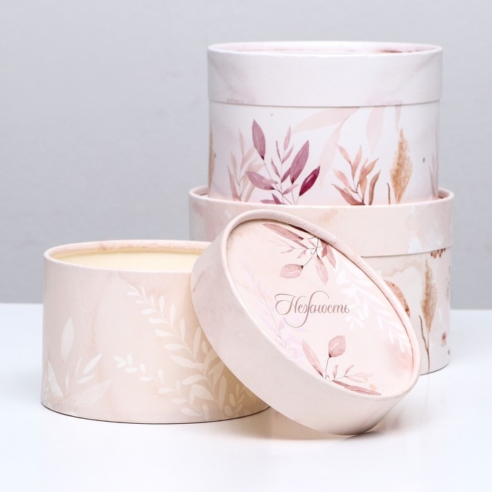 Набор шляпных коробок 3 в 1,"Нежность",16 х 10,14 х 9,13 х 8,5 см