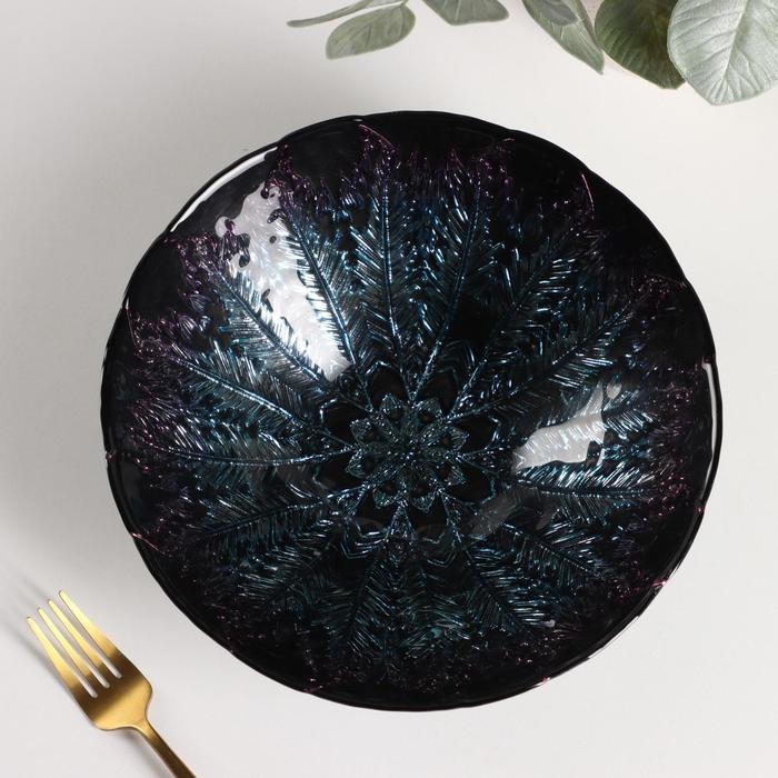 Блюдо стеклянное сервировочное &laquo;Филиция&raquo;, 1,58 л, d=24 см, цвет чёрно-синий с серебром