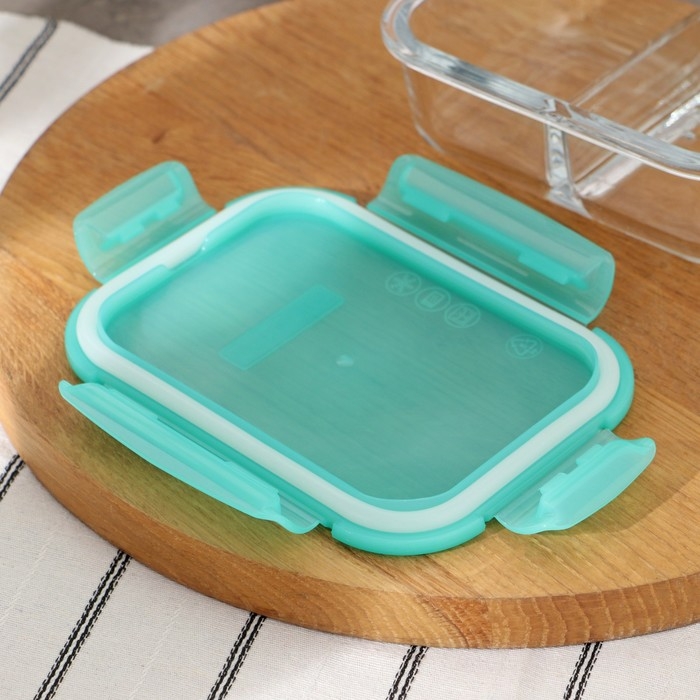 Контейнер из жаропрочного стекла, с крышкой, 600 мл, цвет бирюзовый