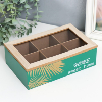 Шкатулка дерево с делениями "Пальмовые листья" зелёная с золотом 7х16,5х24 см Шкатулка дерево с делениями "Пальмовые листья" зелёная с золотом 7х16,5х24 см