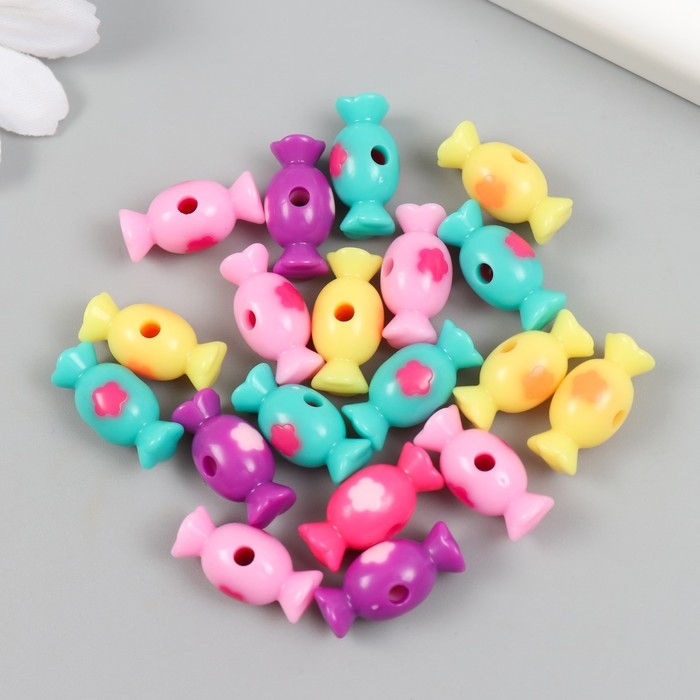 Бусины пластик "Конфетка с цветком" глянец МИКС 2х1,4х1,4 см набор 20 гр