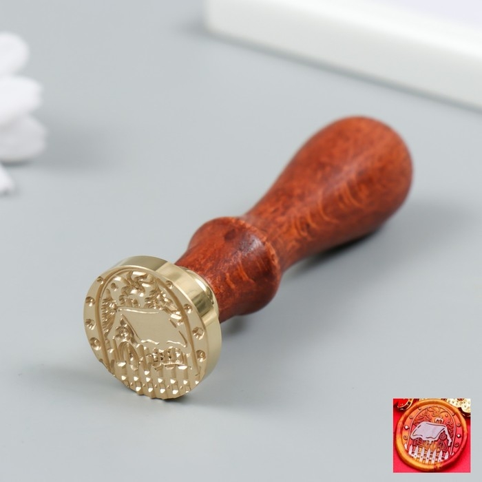Печать для сургуча с деревянной ручкой Печать для сургуча с деревянной ручкой "Дом в снегу за забором" 9х2,5х2,5 см