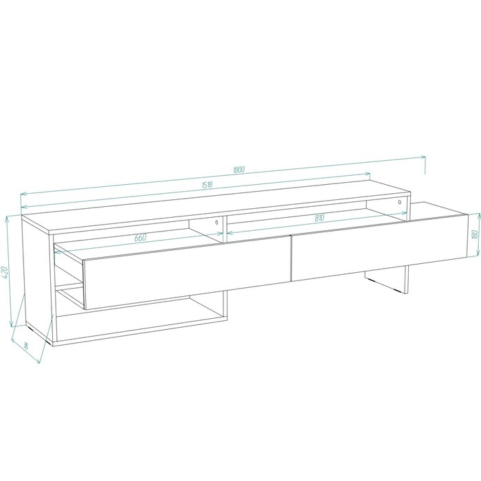 Тумба ТВ 1, 1800*300*420, Белый/Дуб крафт золото