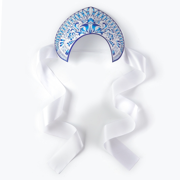 Кокошник &laquo;Голубые узоры на белом&raquo;, картон, ламинат