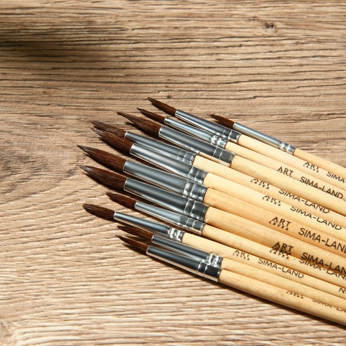 Кисть для рисования набор 12 шт. белка &laquo;Живу ради искусства&raquo; № 1, 2, 3, 4, 5, 6, 7, 8, 9, 10, 11, 12