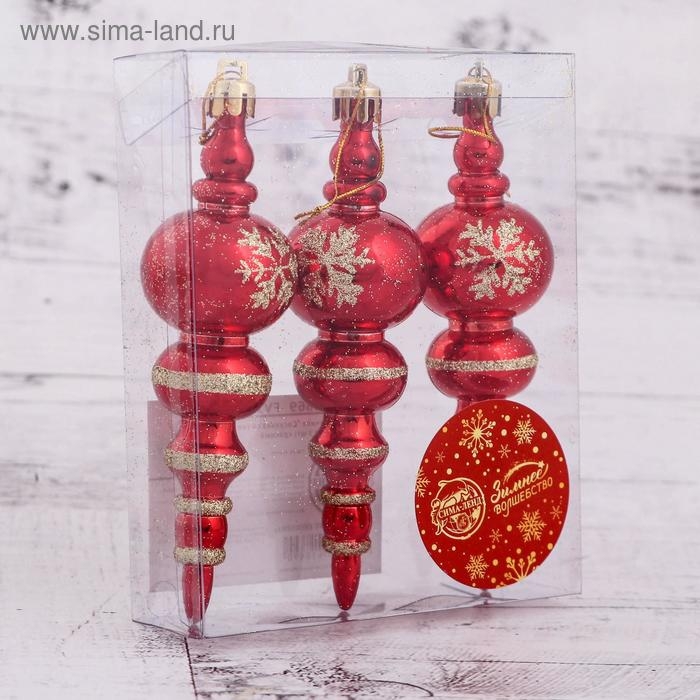 Украшение ёлочное "Сосулька со снежинкой" (набор 3 шт) 3,5х12 см, красный