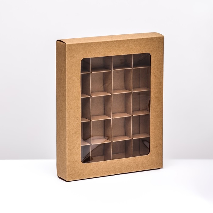 Коробка для 20 конфет, крафт, 17,7 х 22 х 3,5 см. Кондитерская упаковка