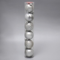 Набор шаров пластик d-6 см, 6 шт "Пилар" серебро