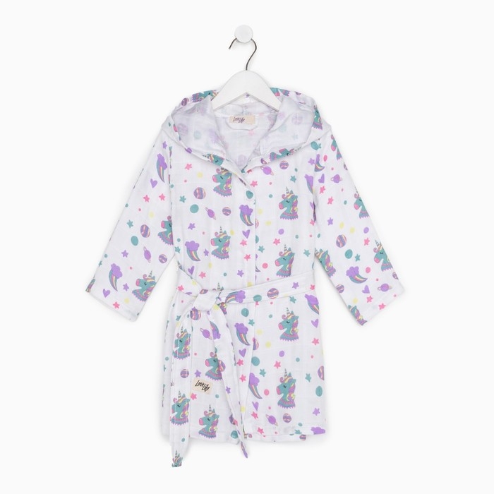 Халат детский муслиновый LoveLife &laquo;Единороги&raquo; (2 года, рост 92-98 см) 100% хлопок, 235 гр/м2