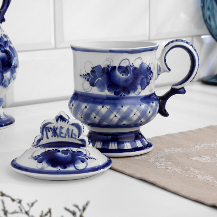 Кружка "Гжельская", гжель, фарфор, 17х10 см