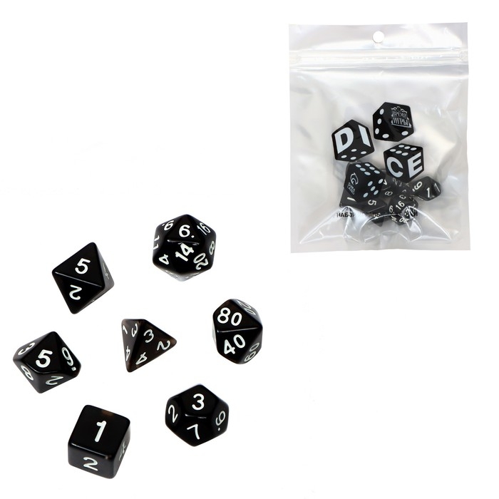Набор кубиков для D&D (Dungeons and Dragons, ДнД) Набор кубиков для D&D (Dungeons and Dragons, ДнД) "Время игры", серия: D&D, 7 шт, черные