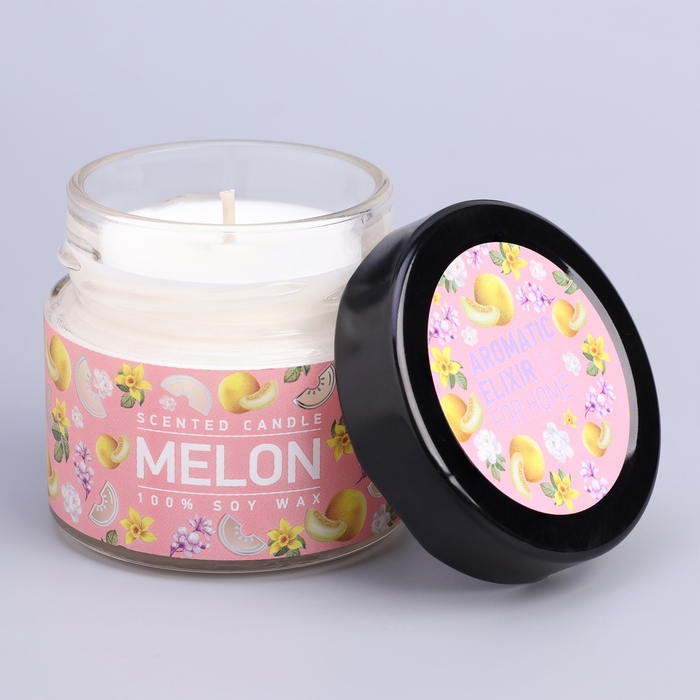 Свеча ароматическая в банке Свеча ароматическая в банке "Сочная дыня", совый воск, 80 г