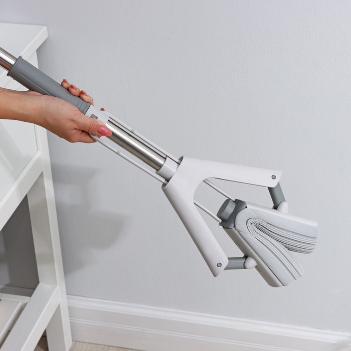 Швабра для мытья пола PVA Raccoon, со складным отжимом, насадка 28&times;6 см, стальная ручка с 3 секциями 130 см