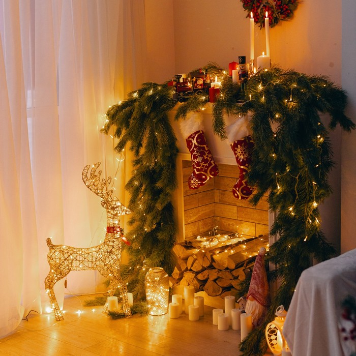 Светодиодная фигура &laquo;Олень золотистый&raquo; 35 &times; 60 &times; 10 см, металл, 220 В, мерцание, свечение тёплое белое