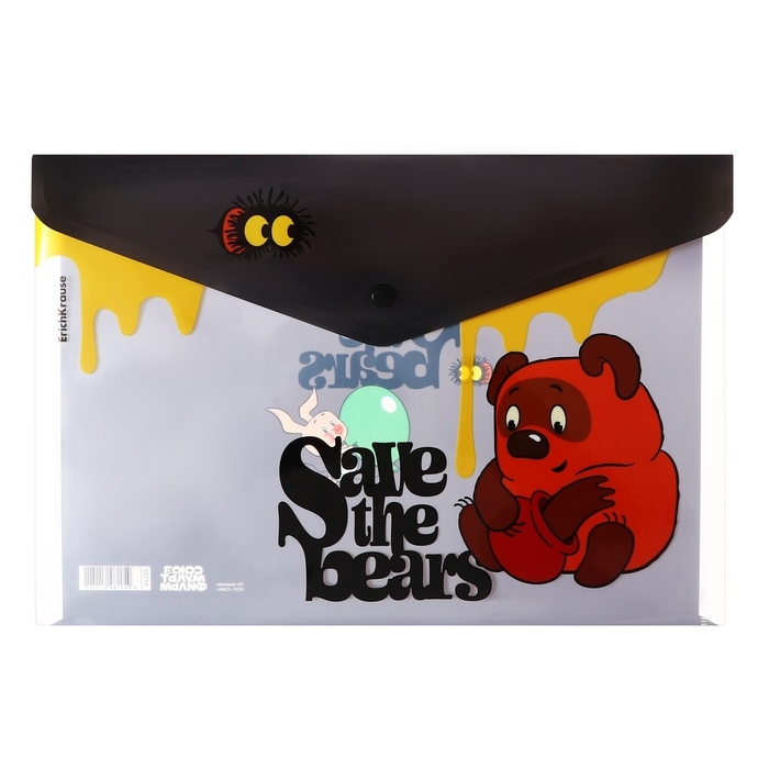 Папка-конверт на кнопке А4, 160 мкм, ErichKrause Папка-конверт на кнопке А4, 160 мкм, ErichKrause "Винни-Пух", полупрозрачная, глянцевая, микс