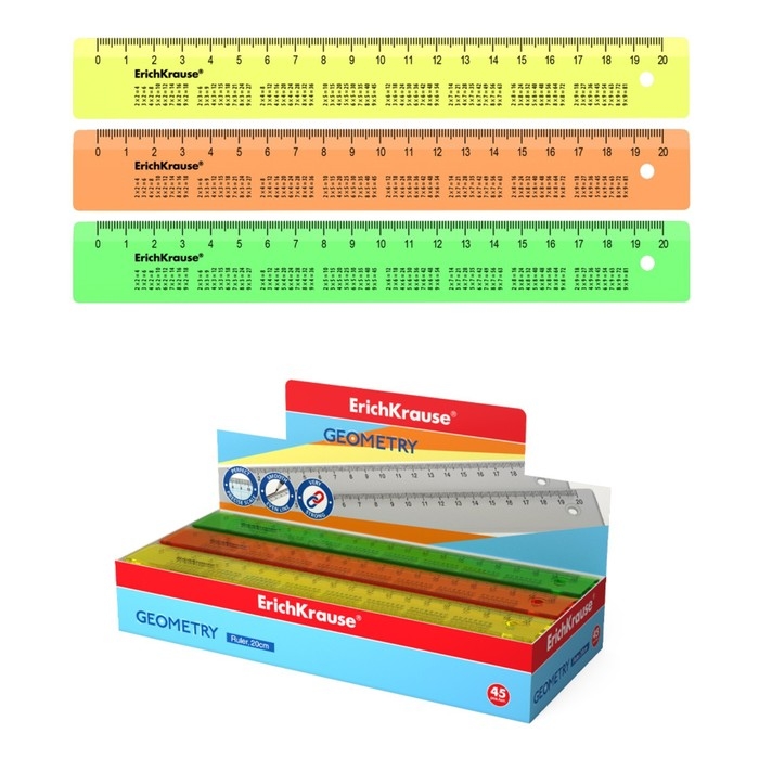 Линейка справочная 20 см Таблица Умножения ErichKrause Neon, пластик, микс из 3 цветов Линейка справочная 20 см Таблица Умножения ErichKrause Neon, пластик, микс из 3 цветов