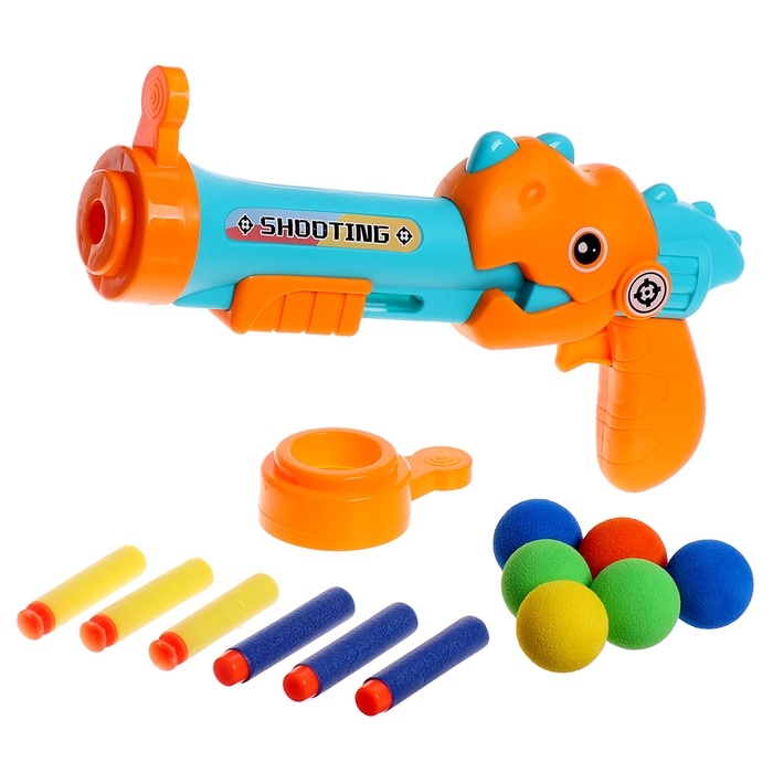 Пистолет Пистолет " Дино", стреляет мягкими пульками и шариками МИКС