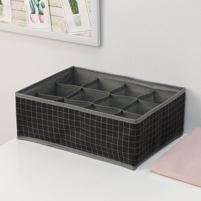 Органайзер для хранения белья Доляна &laquo;Кло&raquo;, 12 ячеек, 32&times;24&times;12 см, цвет чёрный