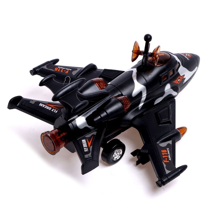 Самолет F-116, свет и звук, работает от батареек, цвет чёрный Самолет F-116, свет и звук, работает от батареек, цвет чёрный