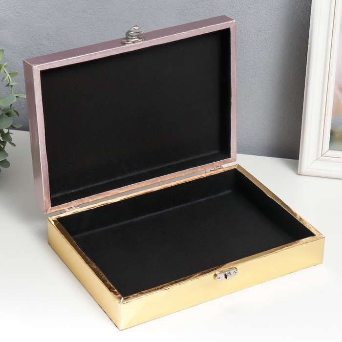 Шкатулка дерево "Счастье внутри. Розовый мрамор" кожзам глянец 5,5х24х17 см