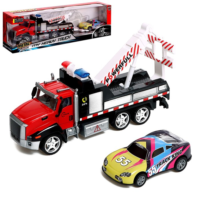 Грузовик металлический &laquo;Эвакуатор&raquo;, с машинкой, свет и звук, инерция, МИКС