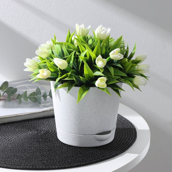 Горшок для цветов с прикорневым поливом «Альянс», 1 л, d=13 см, h=12 см, мрамор Горшок для цветов с прикорневым поливом «Альянс», 1 л, d=13 см, h=12 см, мрамор