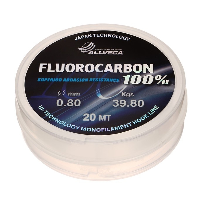 Леска монофильная ALLVEGA FX Fluorocarbon 100%, диаметр 0.80 мм, тест 39.8 кг, 20 м, прозрачная Леска монофильная ALLVEGA FX Fluorocarbon 100%, диаметр 0.80 мм, тест 39.8 кг, 20 м, прозрачная
