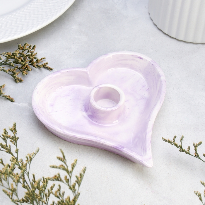 Подсвечник Подсвечник "Сердце" из гипса,14х2,5см,мрамор с фиолетовыми полосками