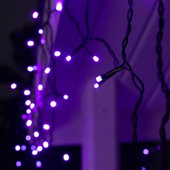 Гирлянда &laquo;Бахрома&raquo; 3 &times; 0.6 м, IP44, УМС, тёмная нить, 160 LED, свечение фиолетовое, 220 В