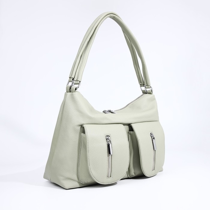 Сумка-тоут на молнии, 3 наружных кармана, цвет светло-зелёный Сумка-тоут на молнии, 3 наружных кармана, цвет светло-зелёный