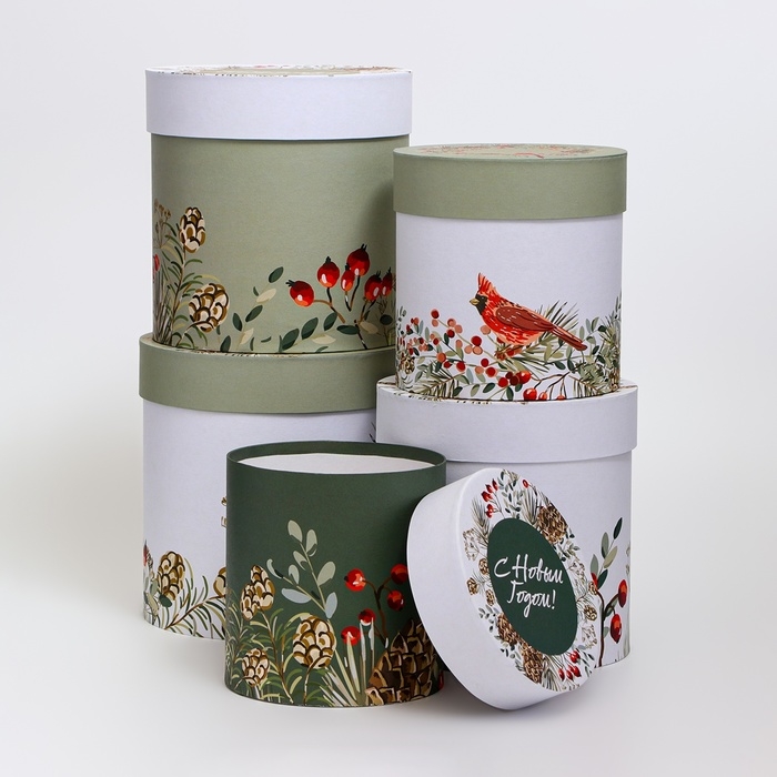 Набор шляпных коробок 5 в 1 &laquo;Счастливого Нового года&raquo;, 23 х 23 &mdash; 15 х 15 см