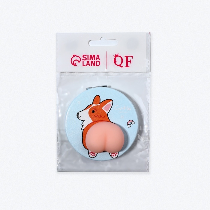 Зеркало - антистресс &laquo;Корги&raquo;, складное, d = 7,2 см, с увеличением, искусственная кожа, цвет голубой