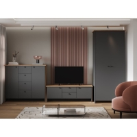 Тумба под ТВ Теодора, 1440х421х500, Графит/Крафт золотой