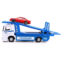Машина металлическая KAMAZ «Автовоз полиция», 20см, подвижные детали, свет, звук Машина металлическая KAMAZ «Автовоз полиция», 20см, подвижные детали, свет, звук