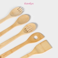 Набор кухонных принадлежностей Доляна &laquo;Бамбуковый лес&raquo;, 5 предметов на подставке: 2 лопатки, 3 ложки