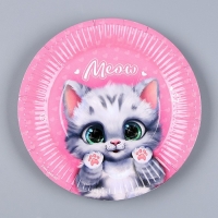Набор бумажной посуды одноразовый Котик&raquo;: 6 тарелок, 1 гирлянда, 6 стаканов