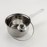 Набор посуды из нержавеющей стали Доляна &laquo;Мрамор&raquo;, 8 предметов: ковш 1,5 л, 2 кастрюли 2/3 л, сковорода d=24 см, крышки, стенки 0,3 мм, дно 5 мм