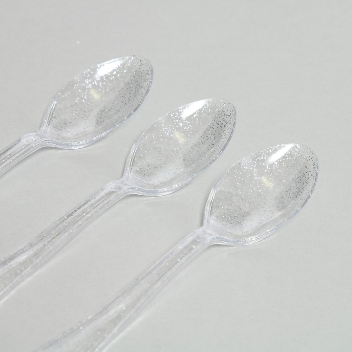 Ложки пластиковые &laquo;Блеск&raquo;, в наборе 12 штук, цвет серебро