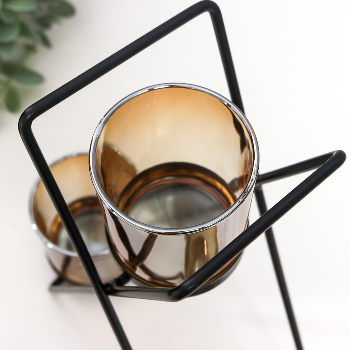 Подсвечник металл, стекло на 3 свечи Подсвечник металл, стекло на 3 свечи "Гарна" d-5 см, чёрный 9х21х25 см