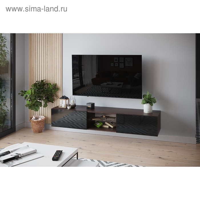 Тумба под ТВ подвесная №2, 1800х420х300, цвет венге ЛДСП / чёрное стекло Тумба под ТВ подвесная №2, 1800х420х300, цвет венге ЛДСП / чёрное стекло