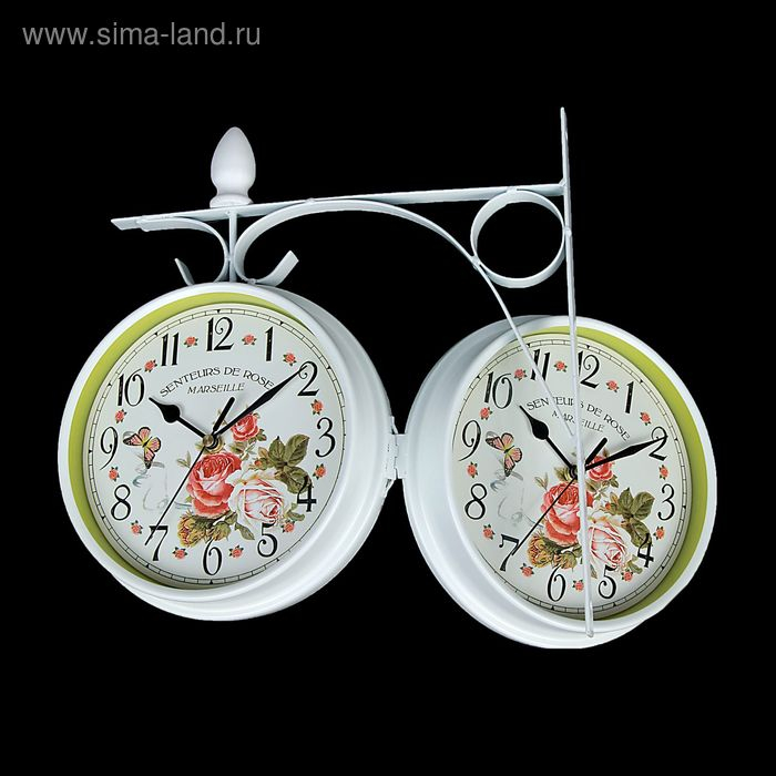 Часы настенные двусторонние, на подвесе Часы настенные двусторонние, на подвесе "Розы", бесшумные, циферблат d-17 см, 40 х 32 см